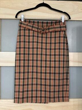 Ann Taylor Factory Plaid Belted Pencil Skirt Size 0 NWT Fall